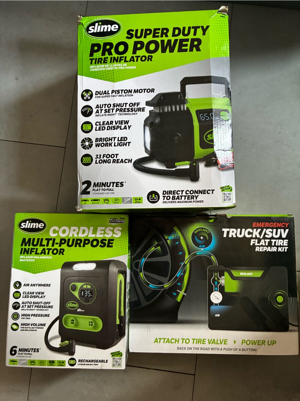 Slime Pro Inflator / Tire Repair Kit in Black & Neon Green